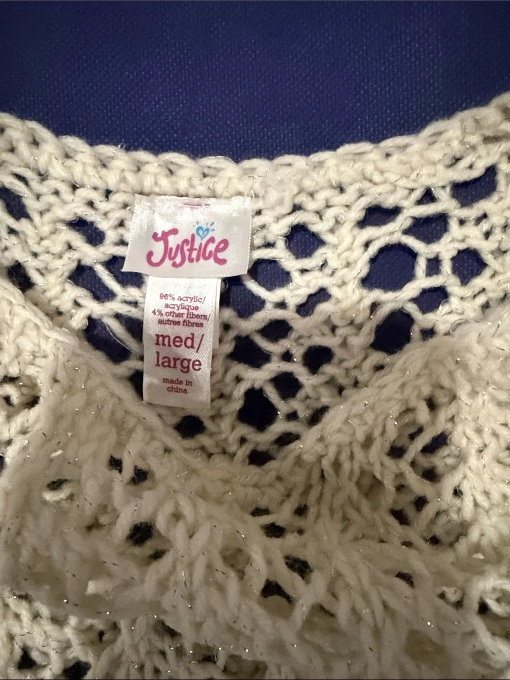 Justice Cream Crochet Fringe Poncho Top
